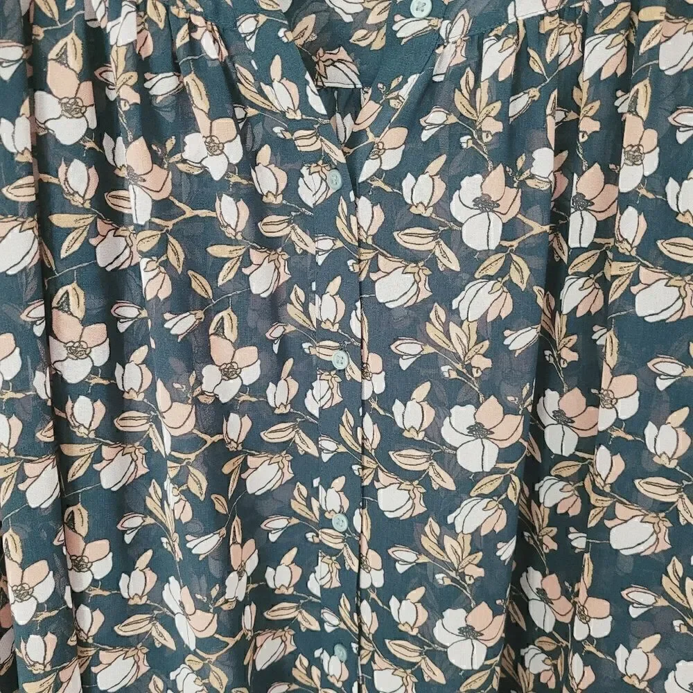 Loft Floral Chiffon Button Front Blouse Size Extra Small - Picture 2 of 8